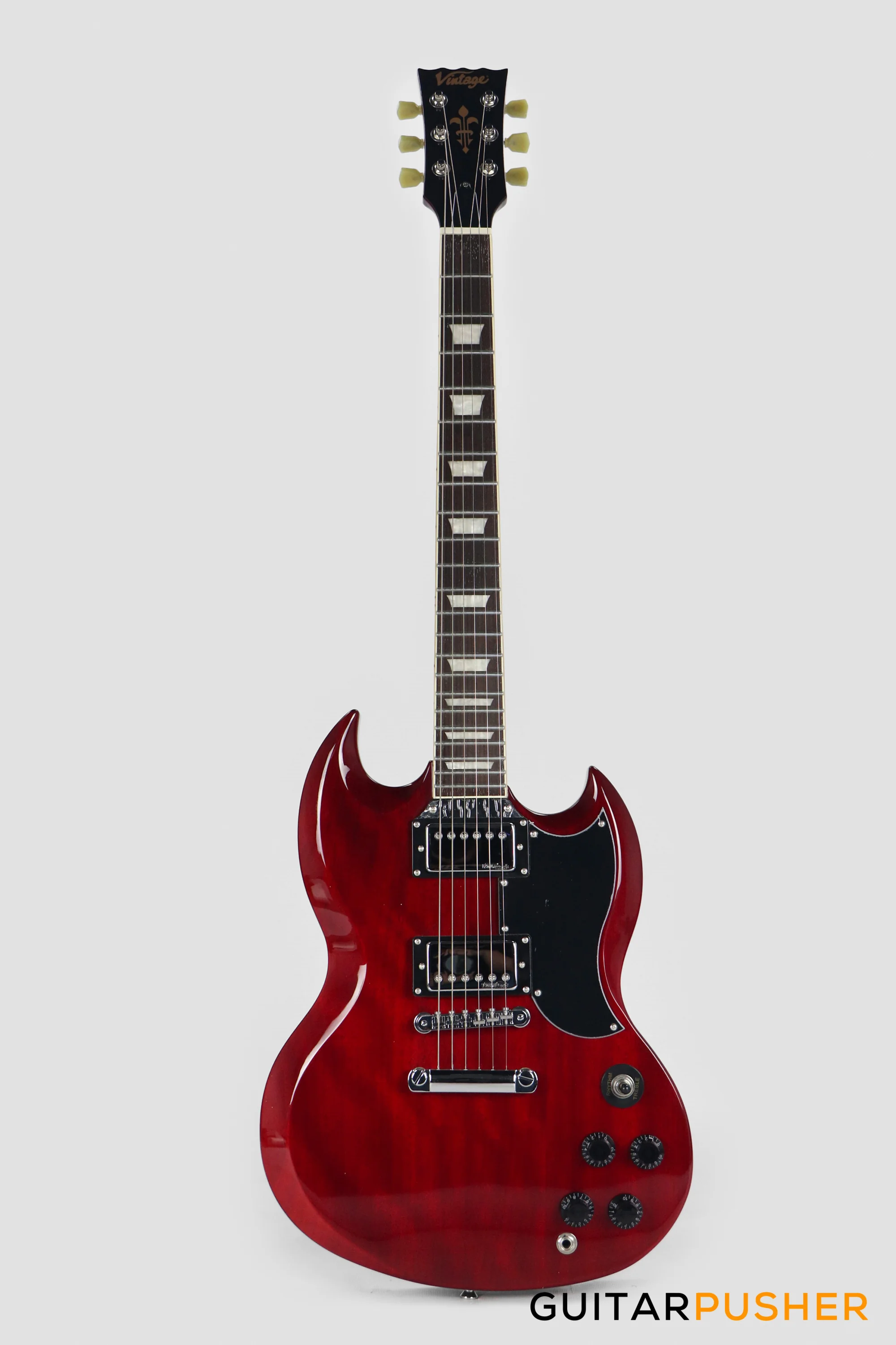 Vintage VS6 Reissue SG Electric Guitar - Cherry Red - Image 11
