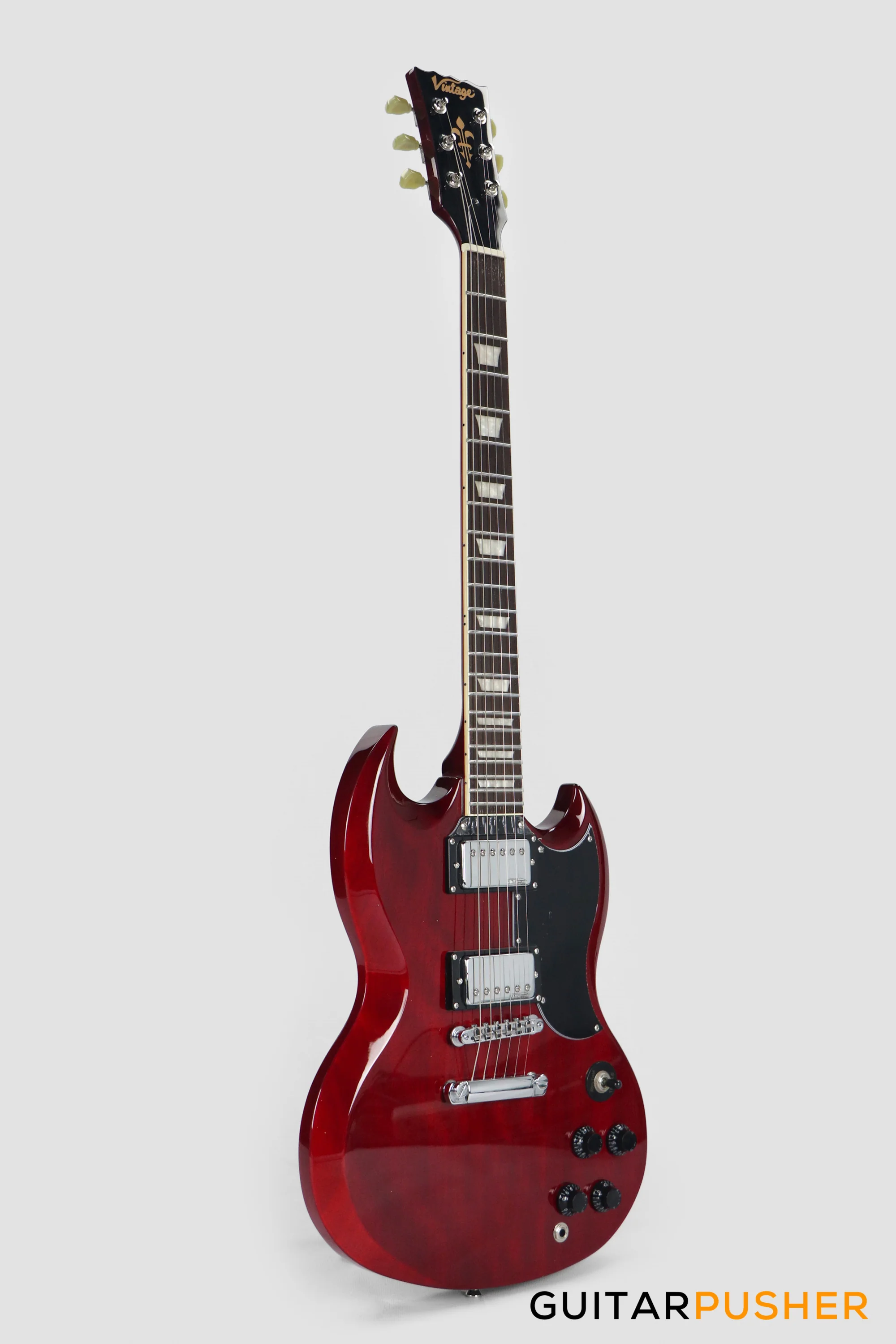 Vintage VS6 Reissue SG Electric Guitar - Cherry Red - Image 2