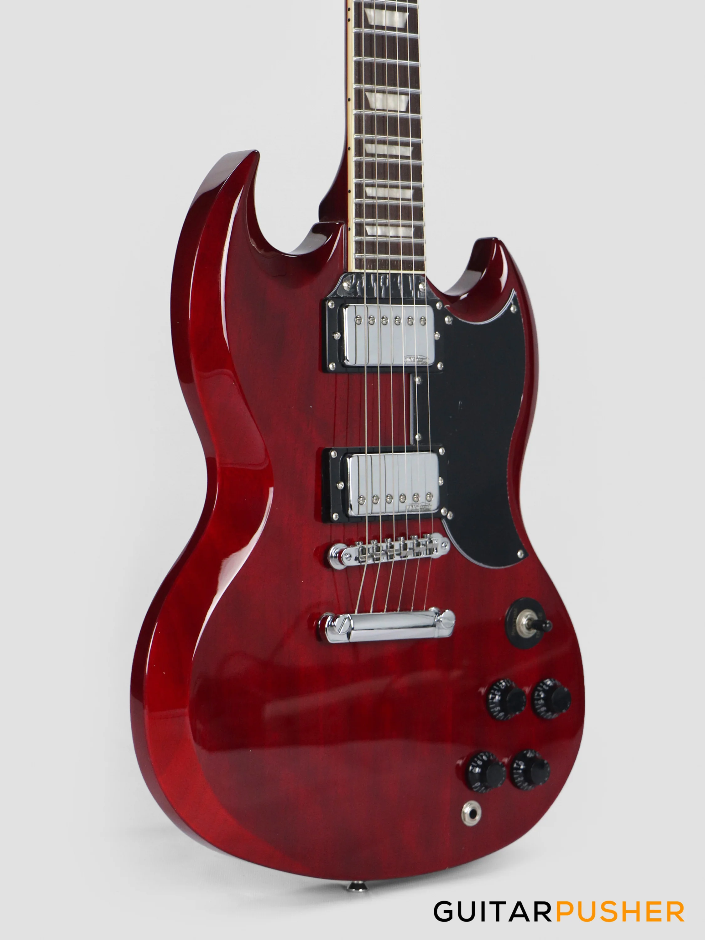 Vintage VS6 Reissue SG Electric Guitar - Cherry Red - Image 3
