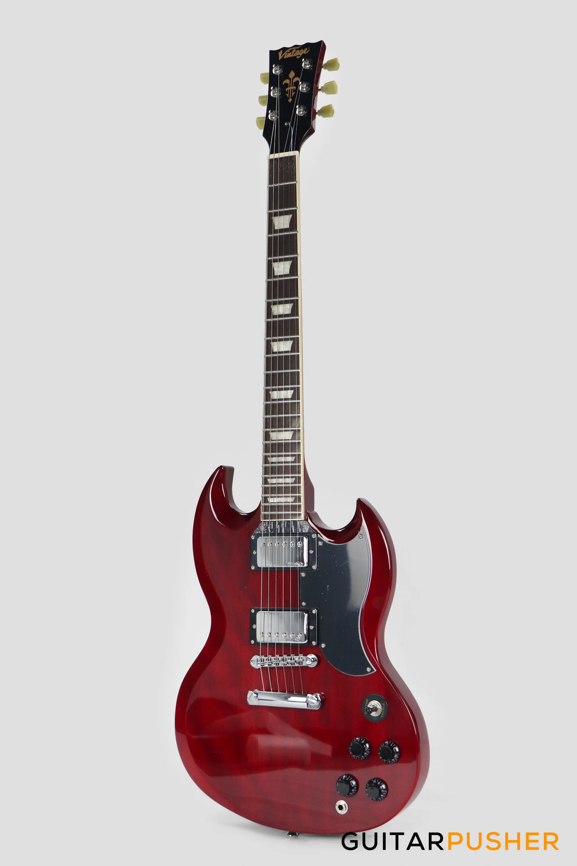Vintage VS6 Reissue SG Electric Guitar - Cherry Red - Image 6