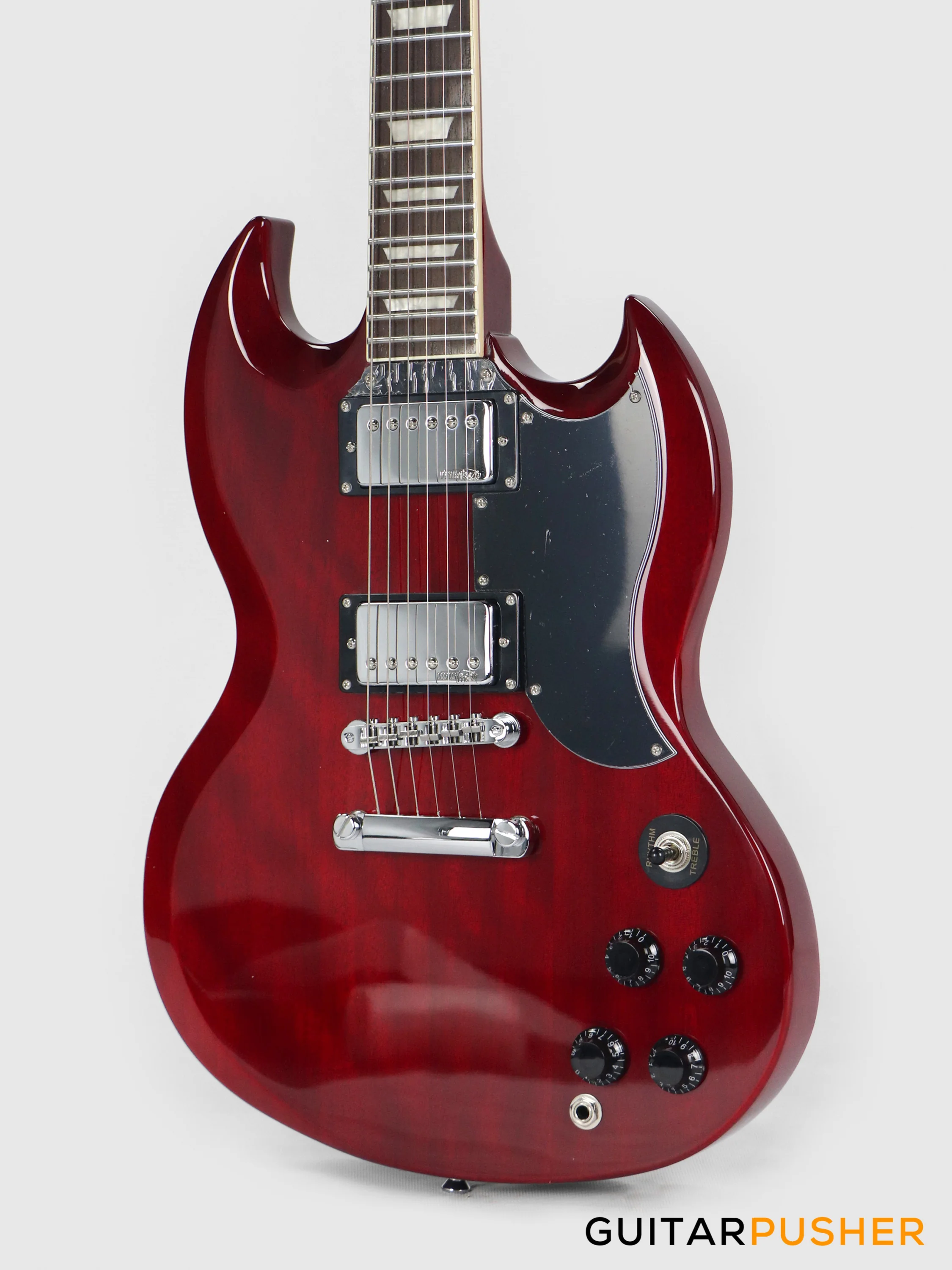 Vintage VS6 Reissue SG Electric Guitar - Cherry Red - Image 7