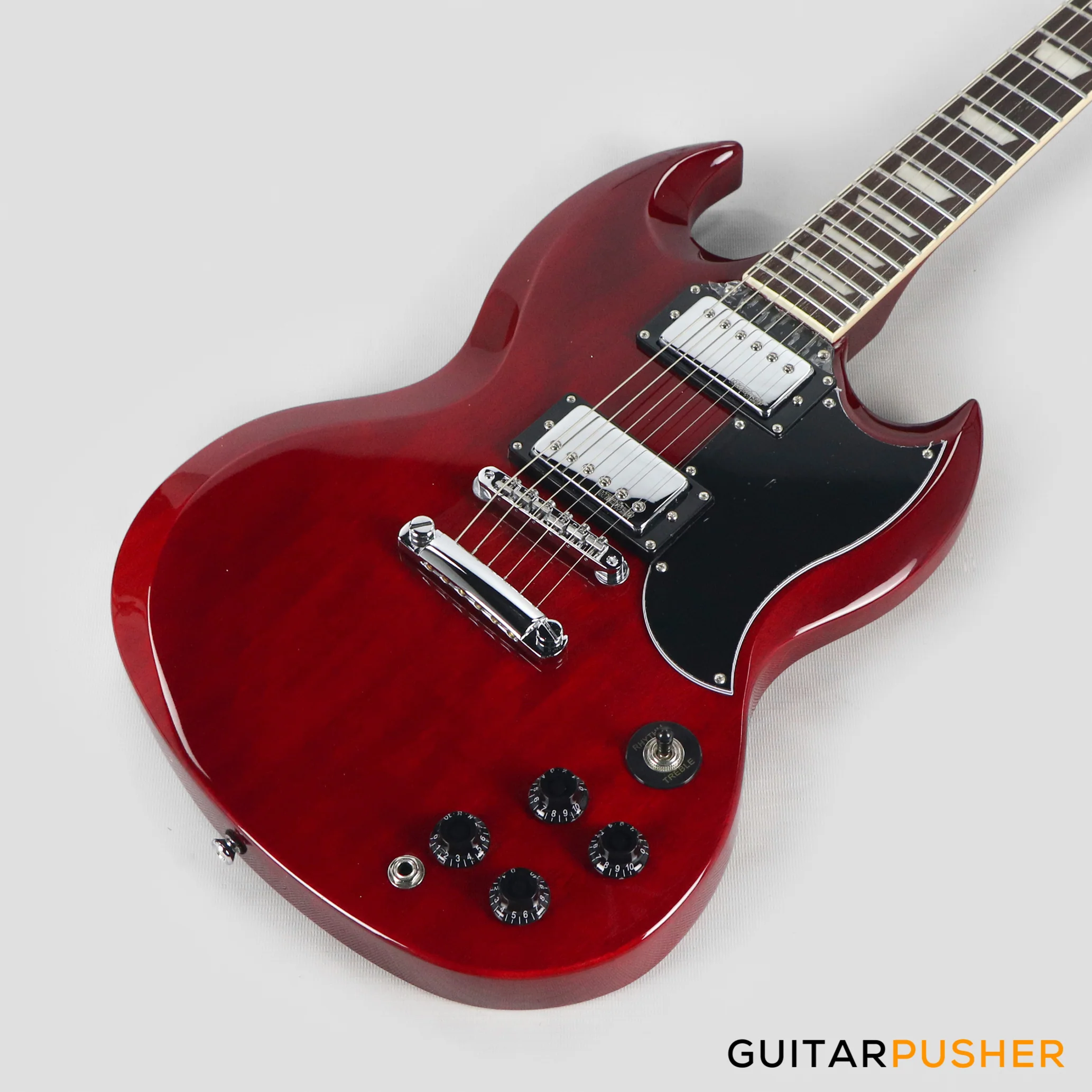 Vintage VS6 Reissue SG Electric Guitar - Cherry Red - Image 9