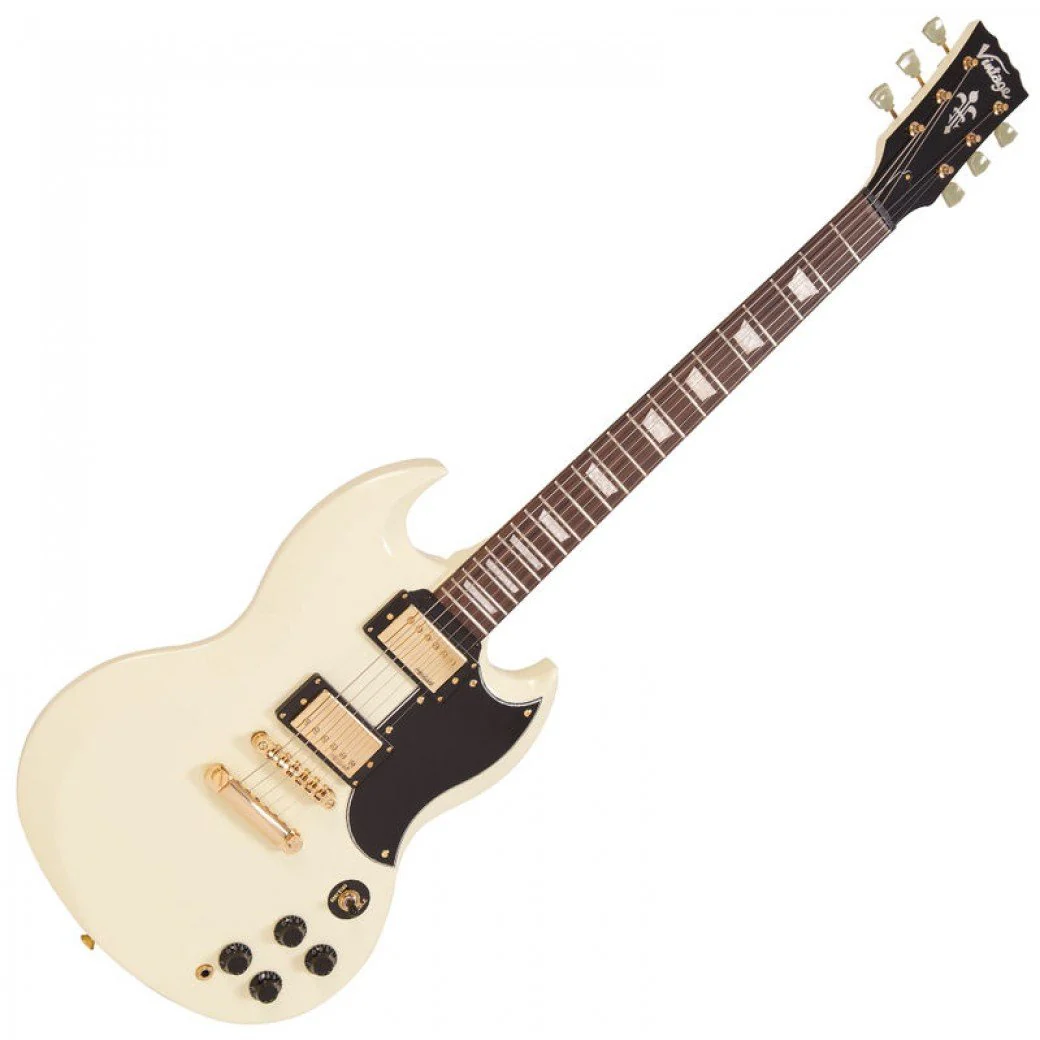 Vintage VS6 Reissue SG Electric Guitar - Vintage White w/ Gold Hardware - Image 2