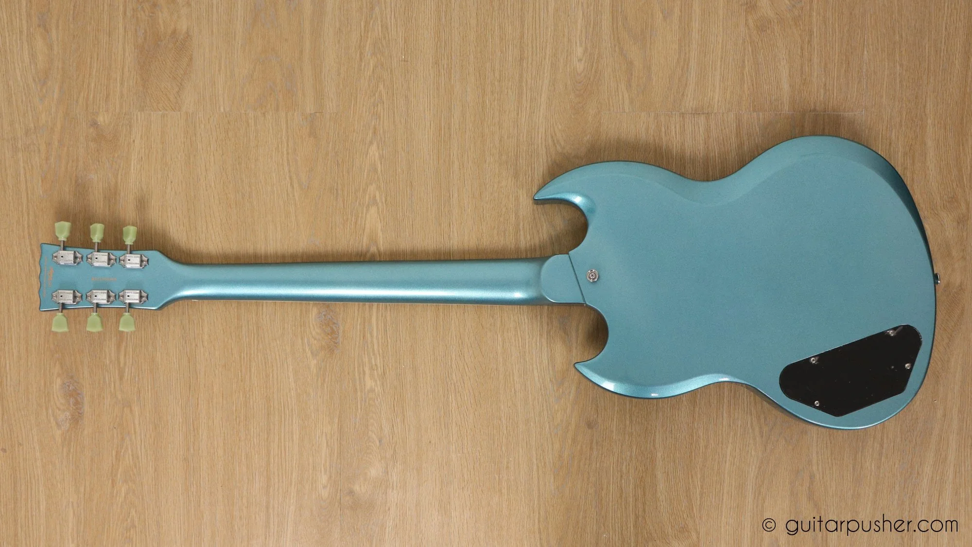 Vintage VS6 Reissue SG Electric Guitar with Vibrola - Gun Hill Blue - Image 11