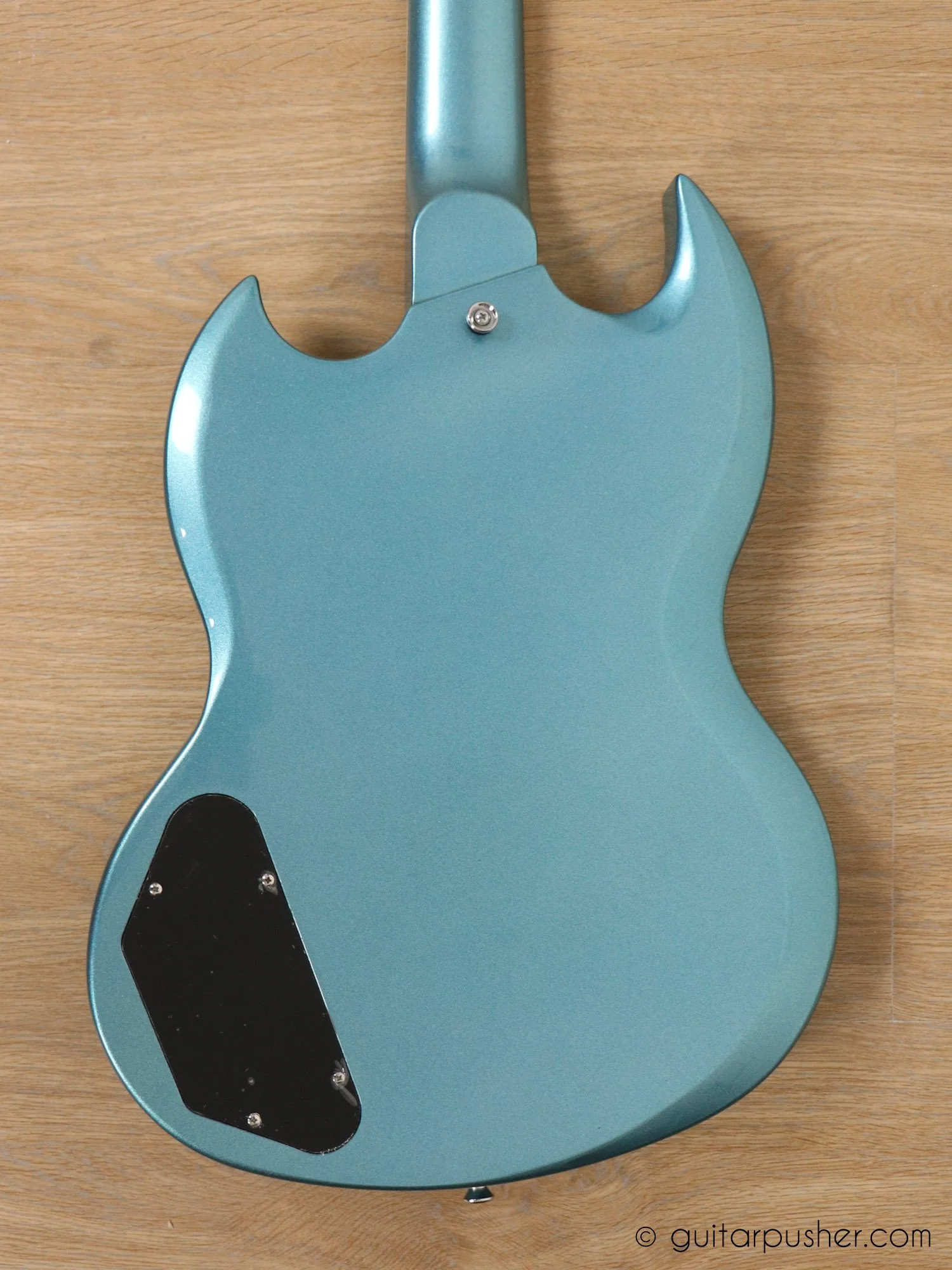 Vintage VS6 Reissue SG Electric Guitar with Vibrola - Gun Hill Blue - Image 12