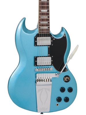 Vintage VS6 Reissue SG Electric Guitar with Vibrola - Gun Hill Blue - Image 15