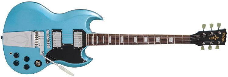 Vintage VS6 Reissue SG Electric Guitar with Vibrola - Gun Hill Blue - Image 16