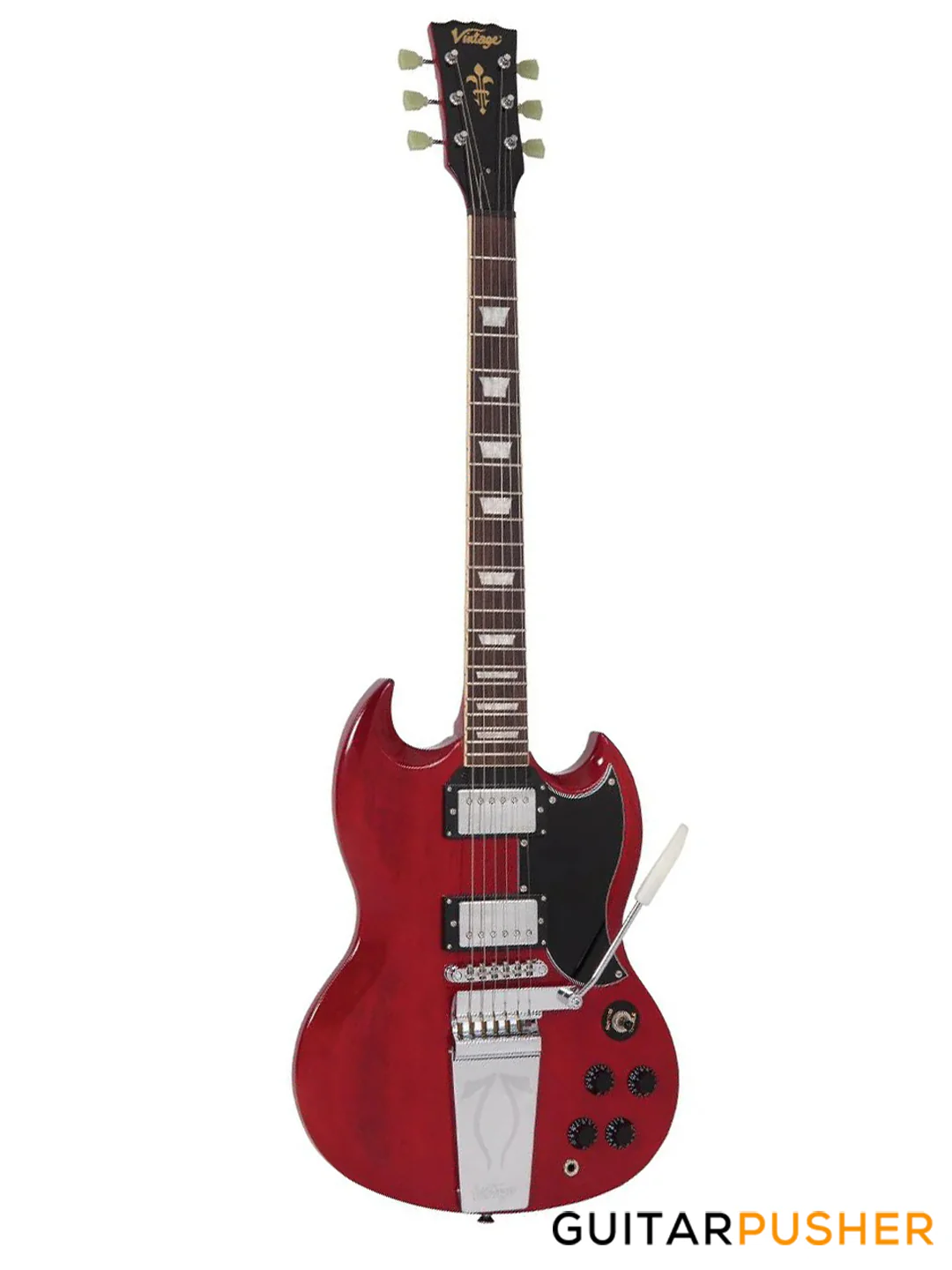Vintage VS6V Reissued Vintage Style Vibrato SG - Cherry Red - Image 2