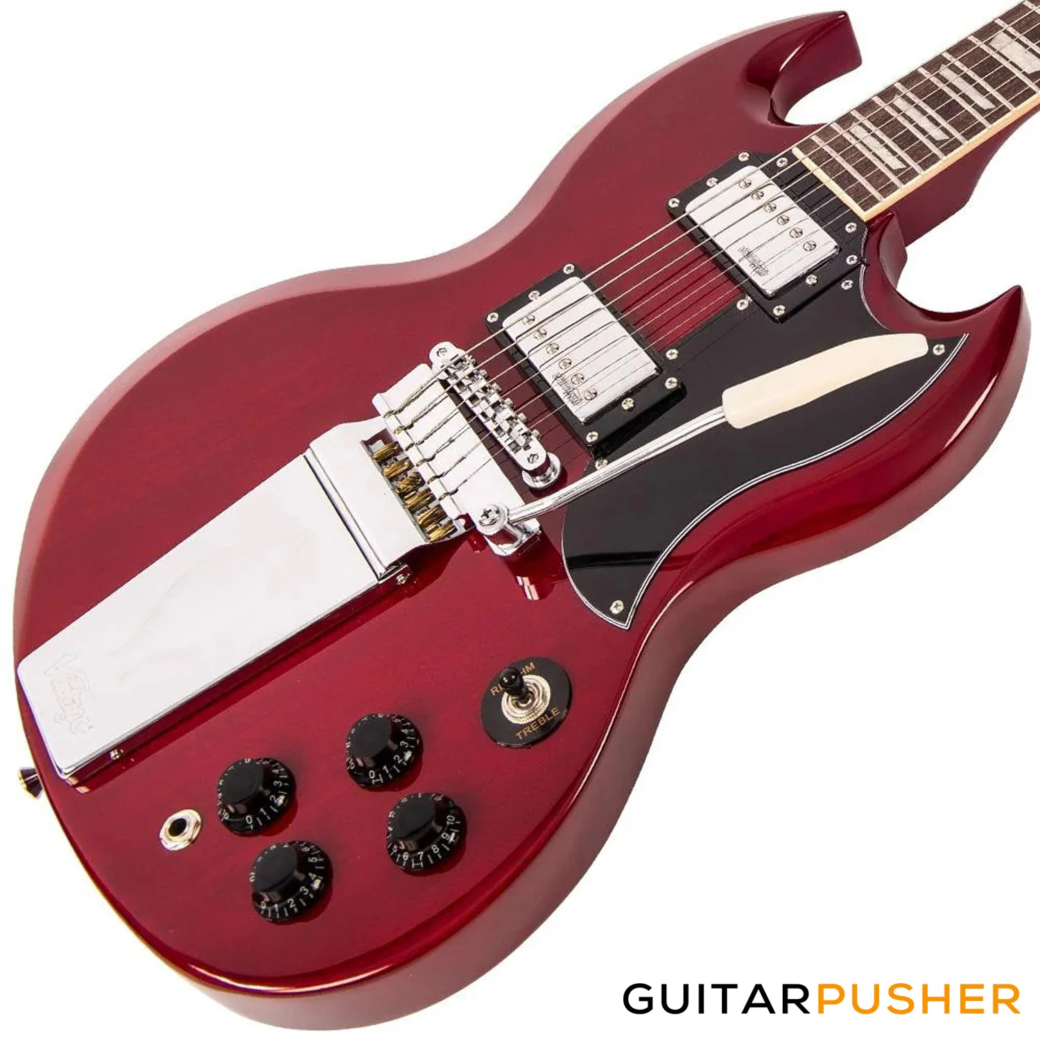 Vintage VS6V Reissued Vintage Style Vibrato SG - Cherry Red - Image 4