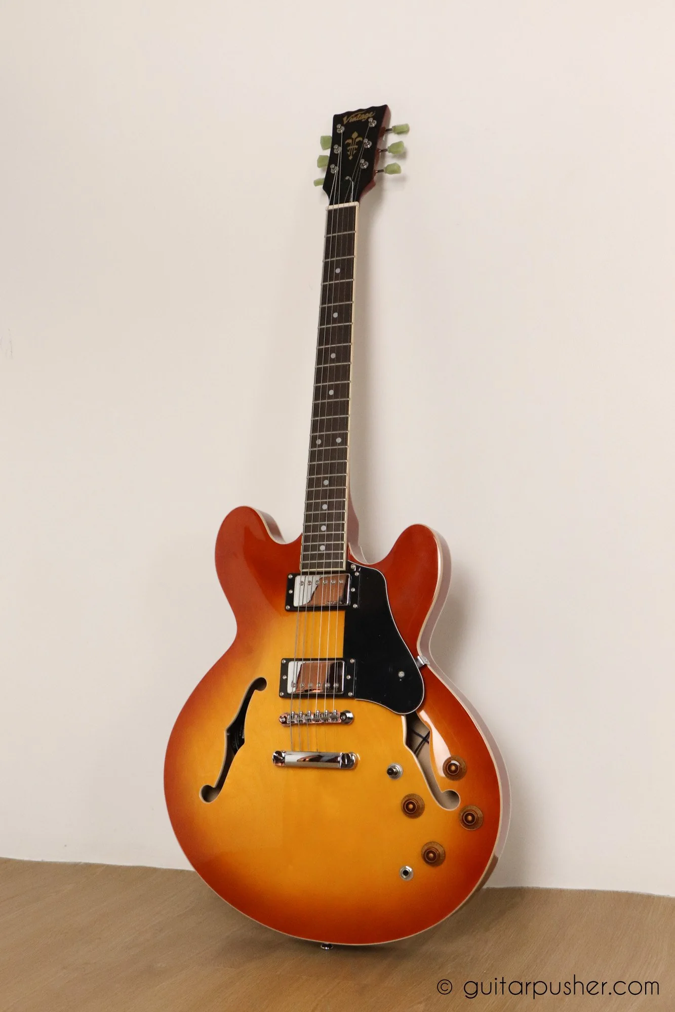 Vintage VSA500 Reissue Semi-Hollow Electric Guitar - Honeyburst - Image 12