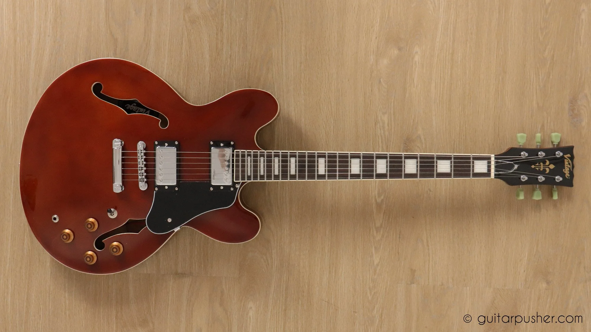 Vintage VSA500 Reissue Semi-Hollow Electric Guitar - Honeyburst - Image 15