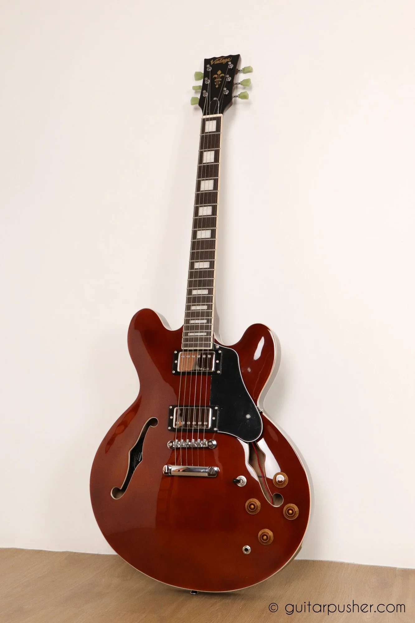 Vintage VSA500 Reissue Semi-Hollow Electric Guitar - Honeyburst - Image 16