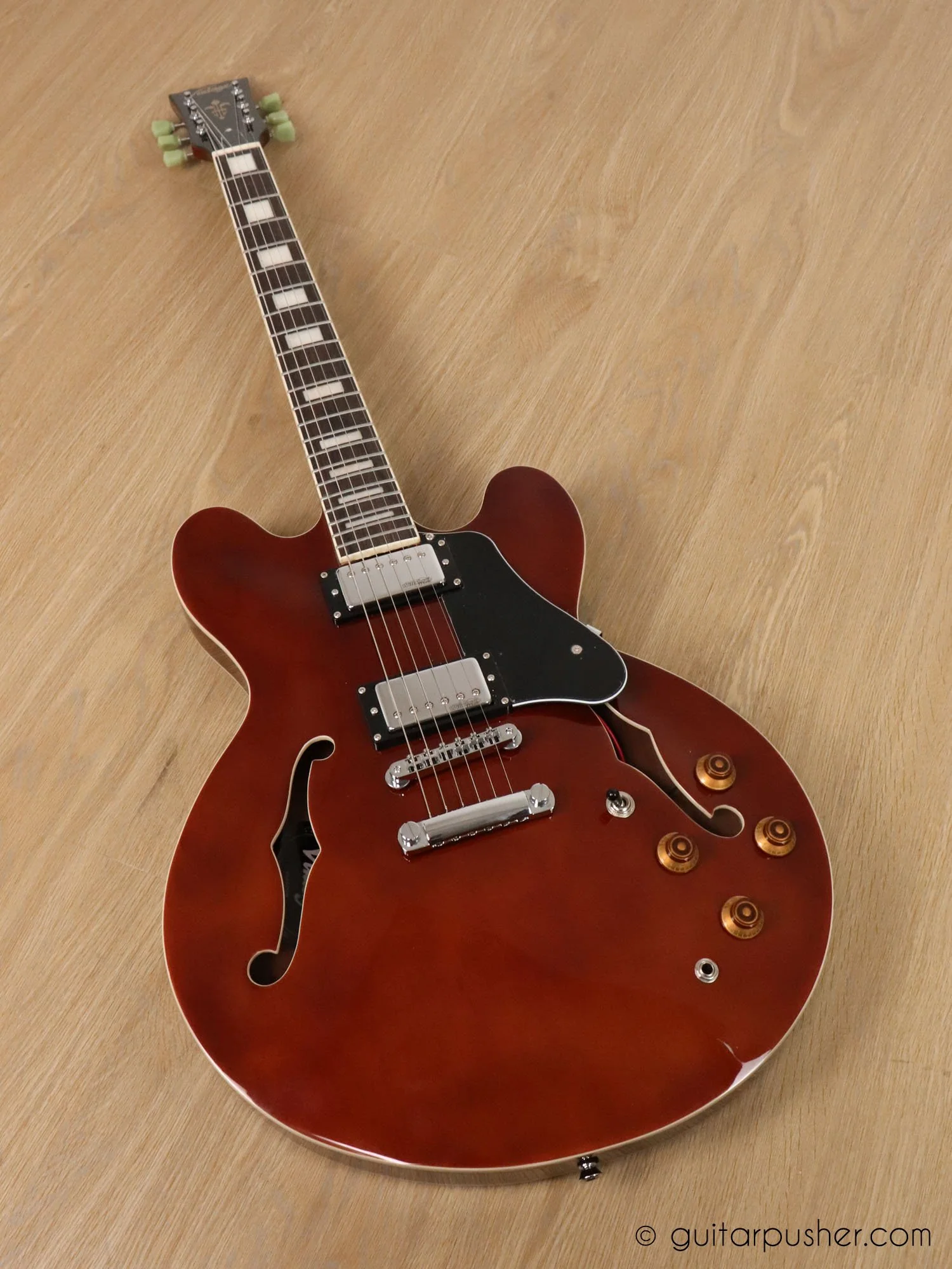 Vintage VSA500 Reissue Semi-Hollow Electric Guitar - Honeyburst - Image 21