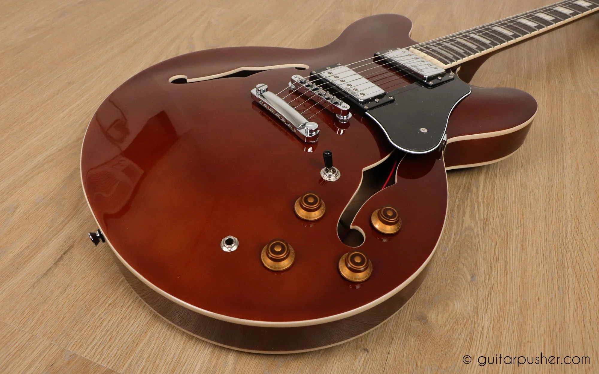 Vintage VSA500 Reissue Semi-Hollow Electric Guitar - Honeyburst - Image 23