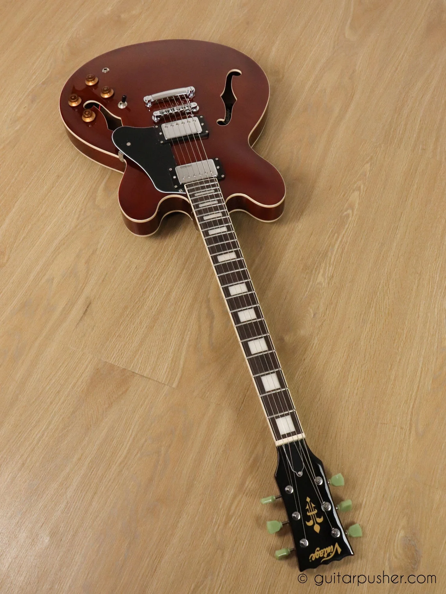 Vintage VSA500 Reissue Semi-Hollow Electric Guitar - Honeyburst - Image 25