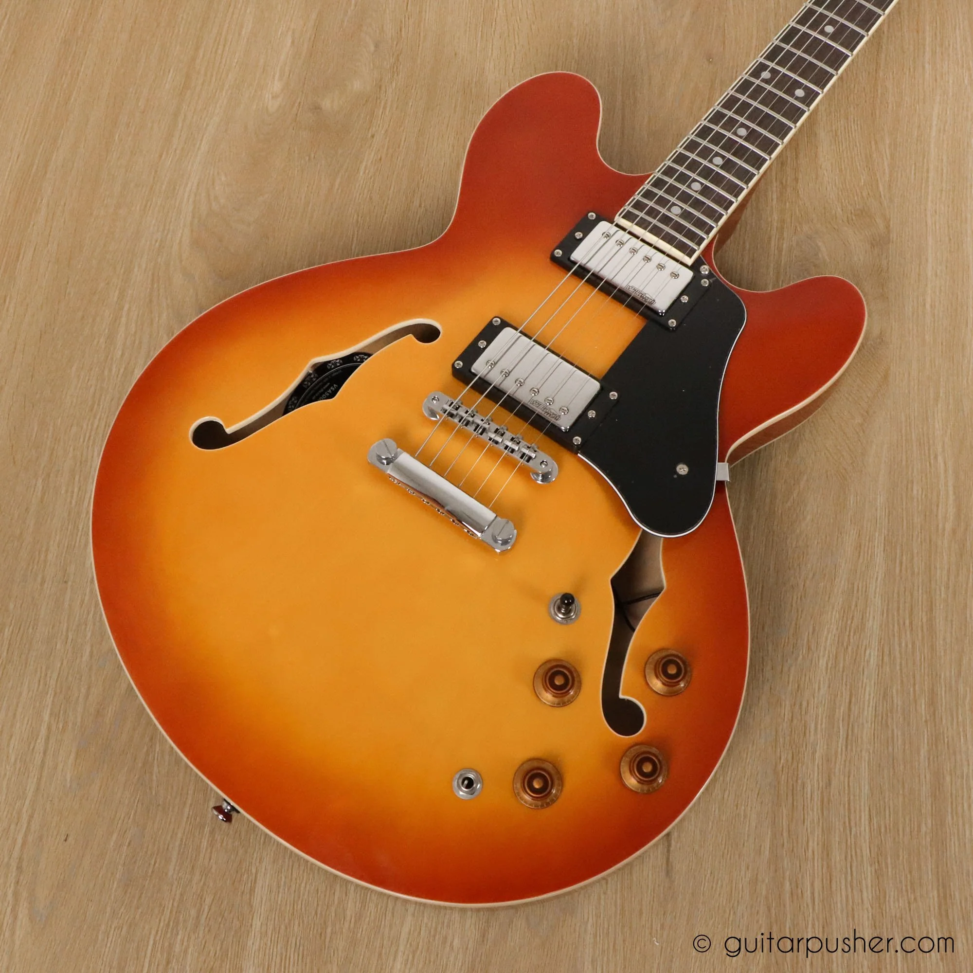 Vintage VSA500 Reissue Semi-Hollow Electric Guitar - Honeyburst - Image 3