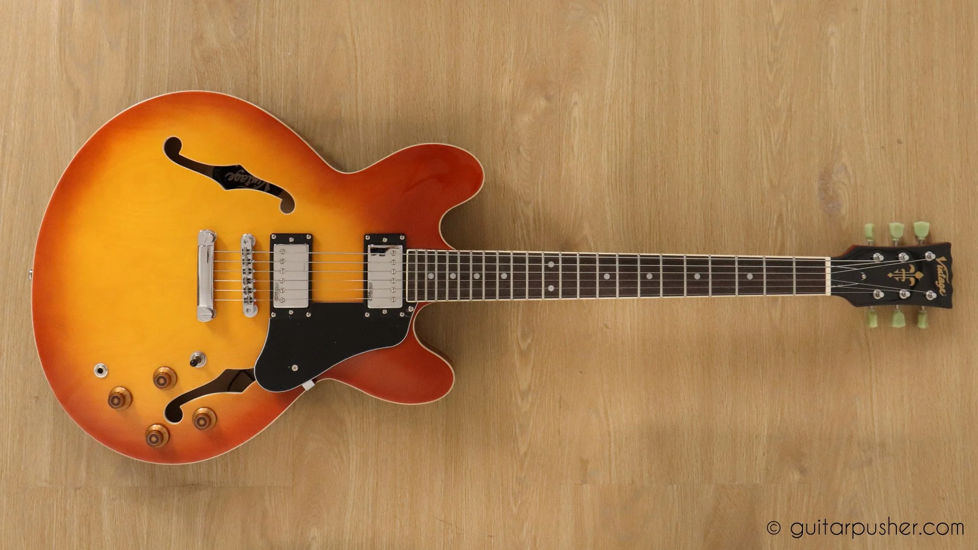 Vintage VSA500 Reissue Semi-Hollow Electric Guitar - Honeyburst - Image 4