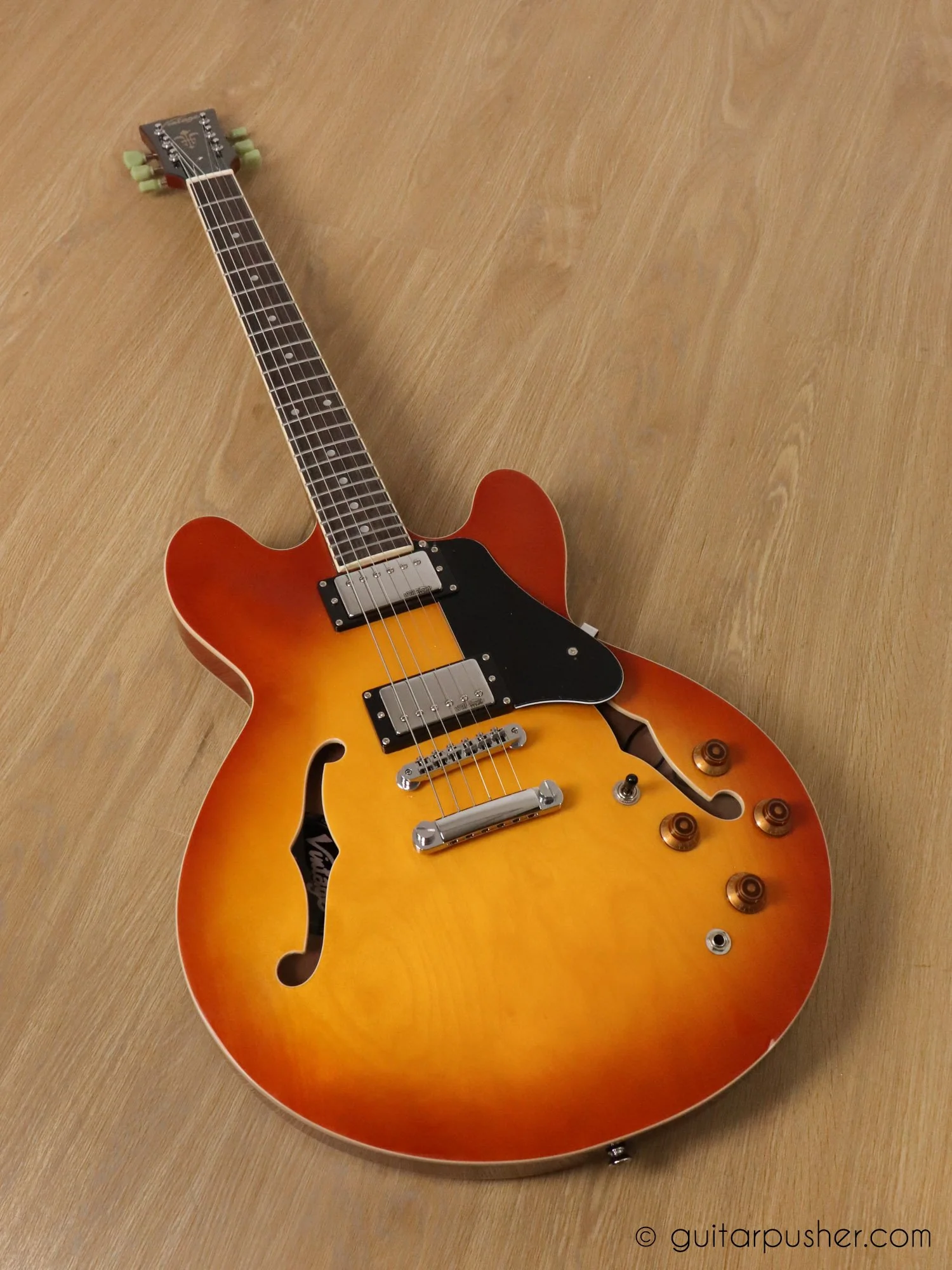 Vintage VSA500 Reissue Semi-Hollow Electric Guitar - Honeyburst - Image 5