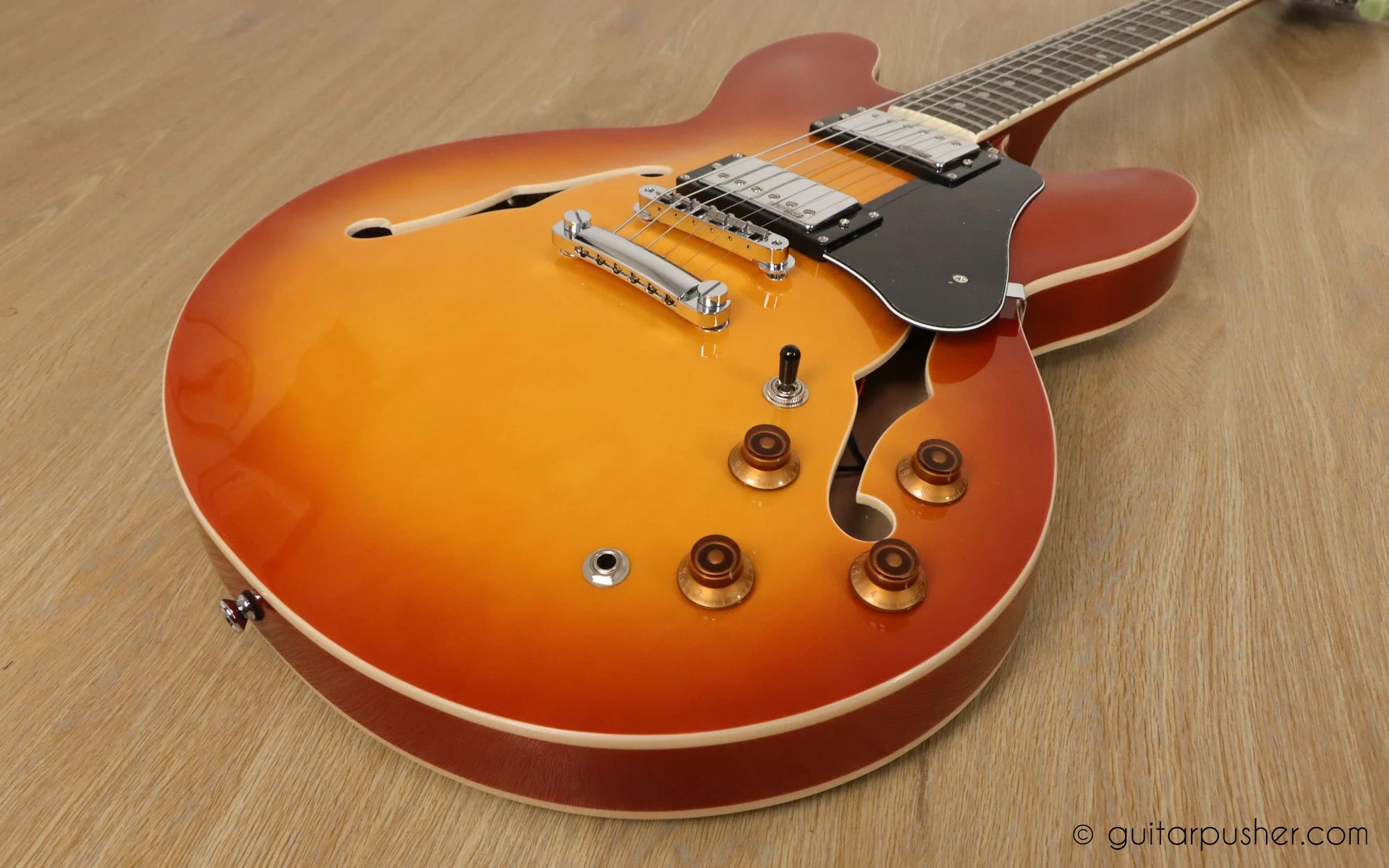 Vintage VSA500 Reissue Semi-Hollow Electric Guitar - Honeyburst - Image 6