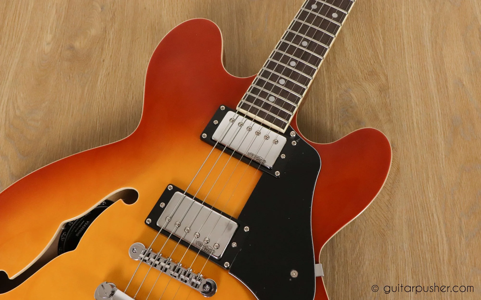 Vintage VSA500 Reissue Semi-Hollow Electric Guitar - Honeyburst - Image 7