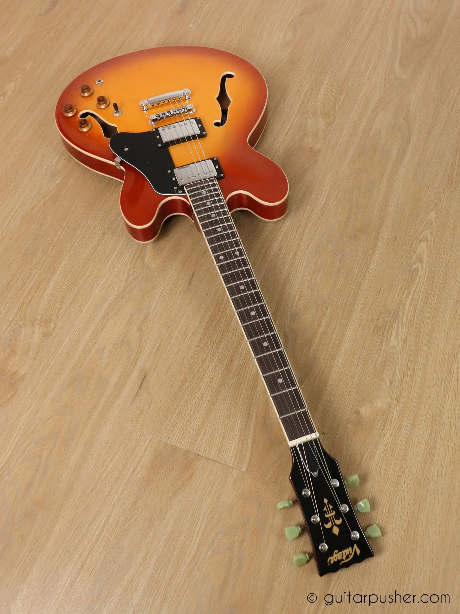 Vintage VSA500 Reissue Semi-Hollow Electric Guitar - Honeyburst - Image 8