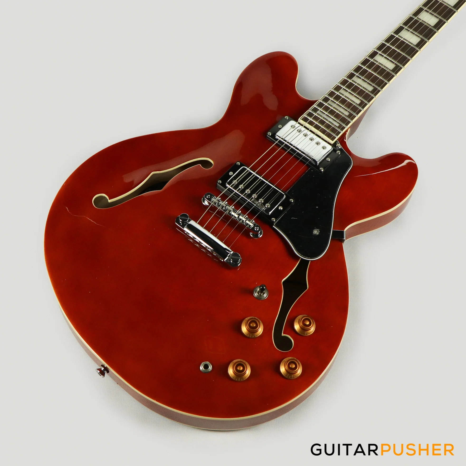 Vintage VSA500 Reissue Semi-Hollow Electric Guitar - Natural Walnut - Image 10