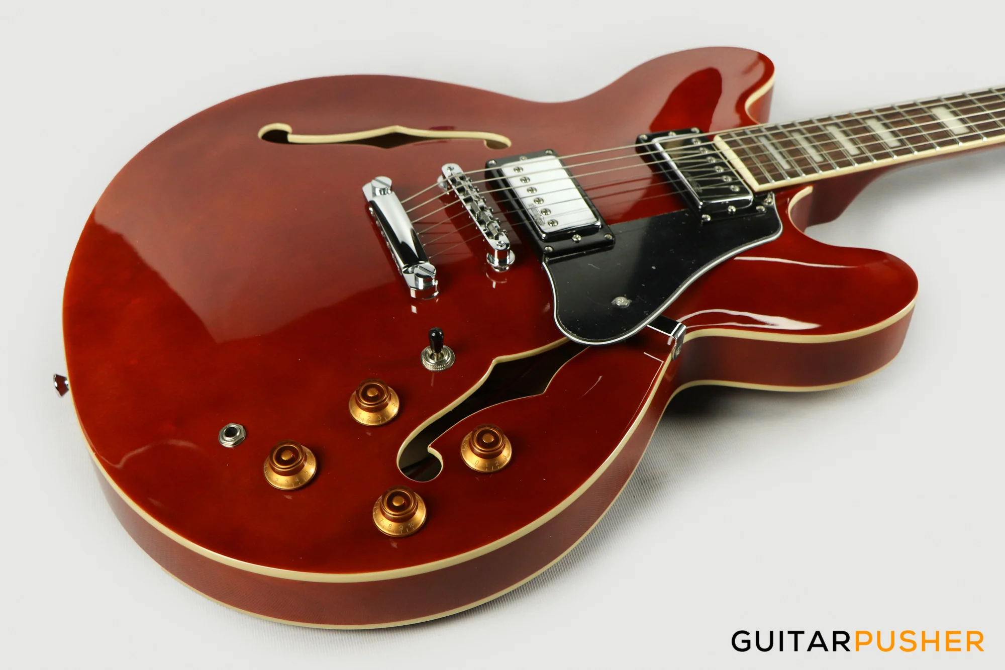 Vintage VSA500 Reissue Semi-Hollow Electric Guitar - Natural Walnut - Image 11
