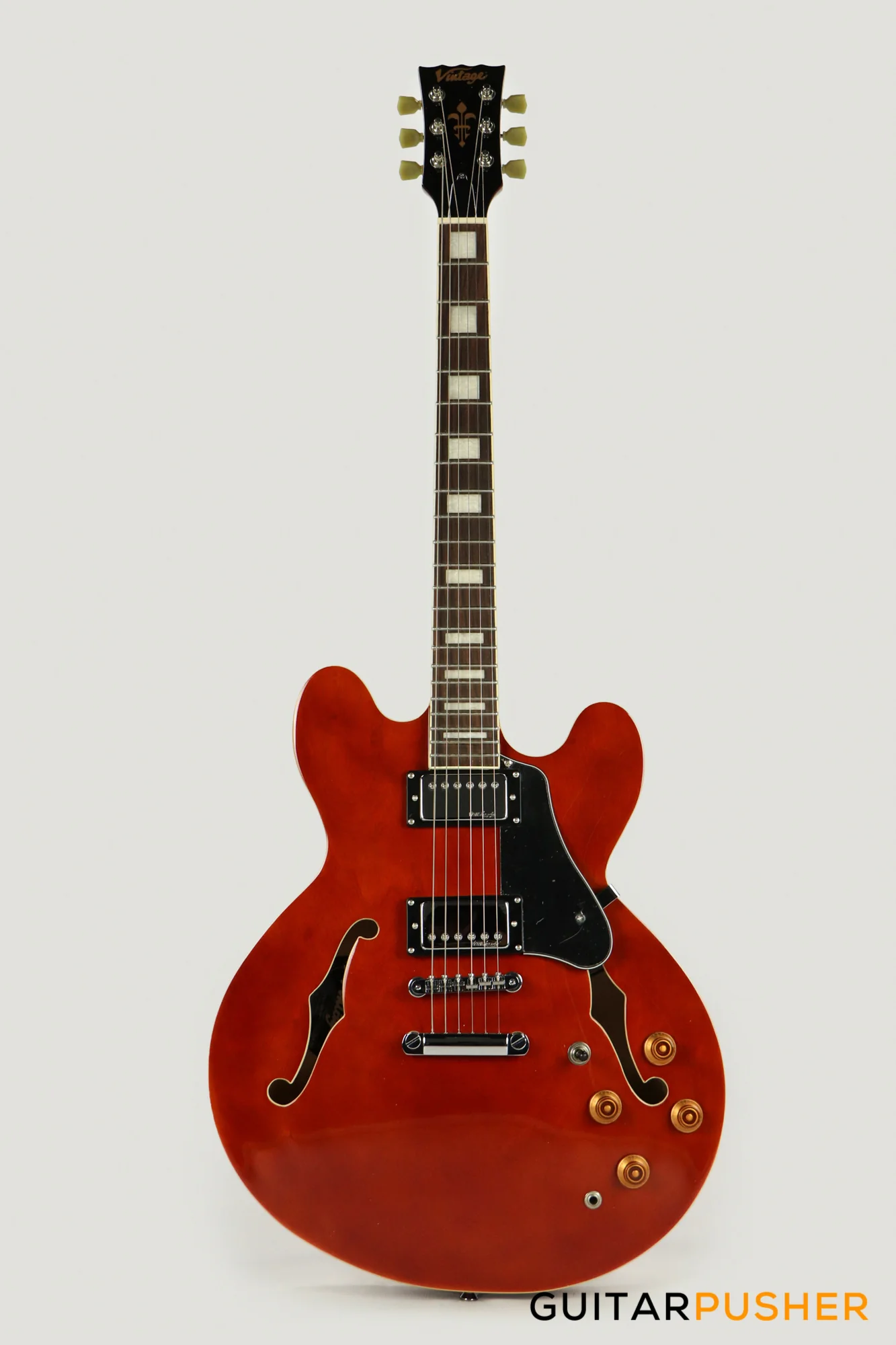 Vintage VSA500 Reissue Semi-Hollow Electric Guitar - Natural Walnut - Image 2