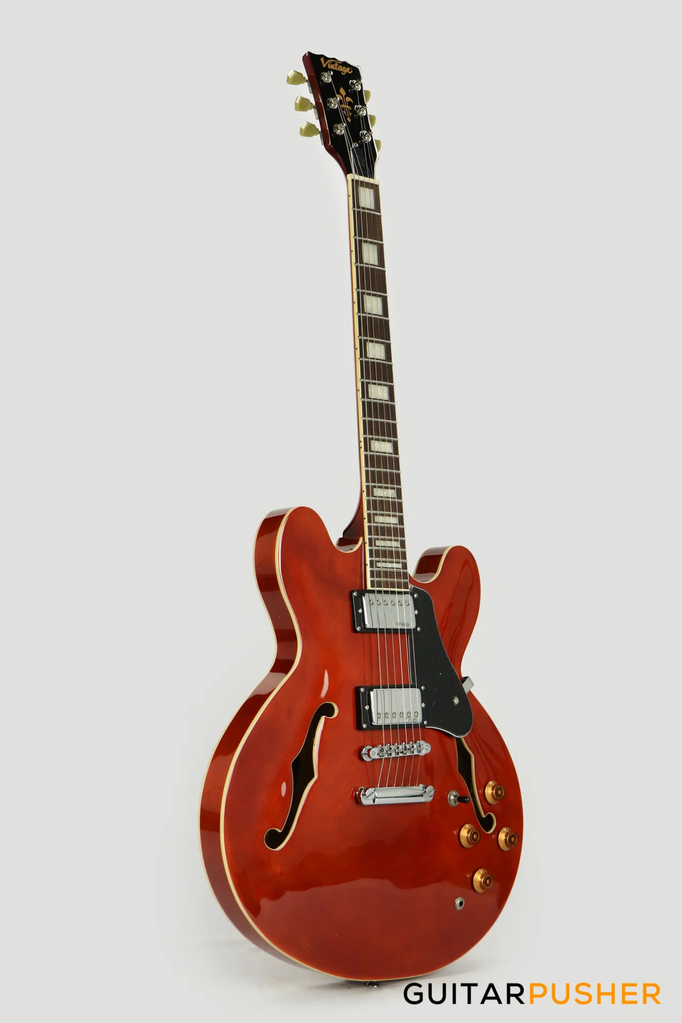 Vintage VSA500 Reissue Semi-Hollow Electric Guitar - Natural Walnut - Image 3