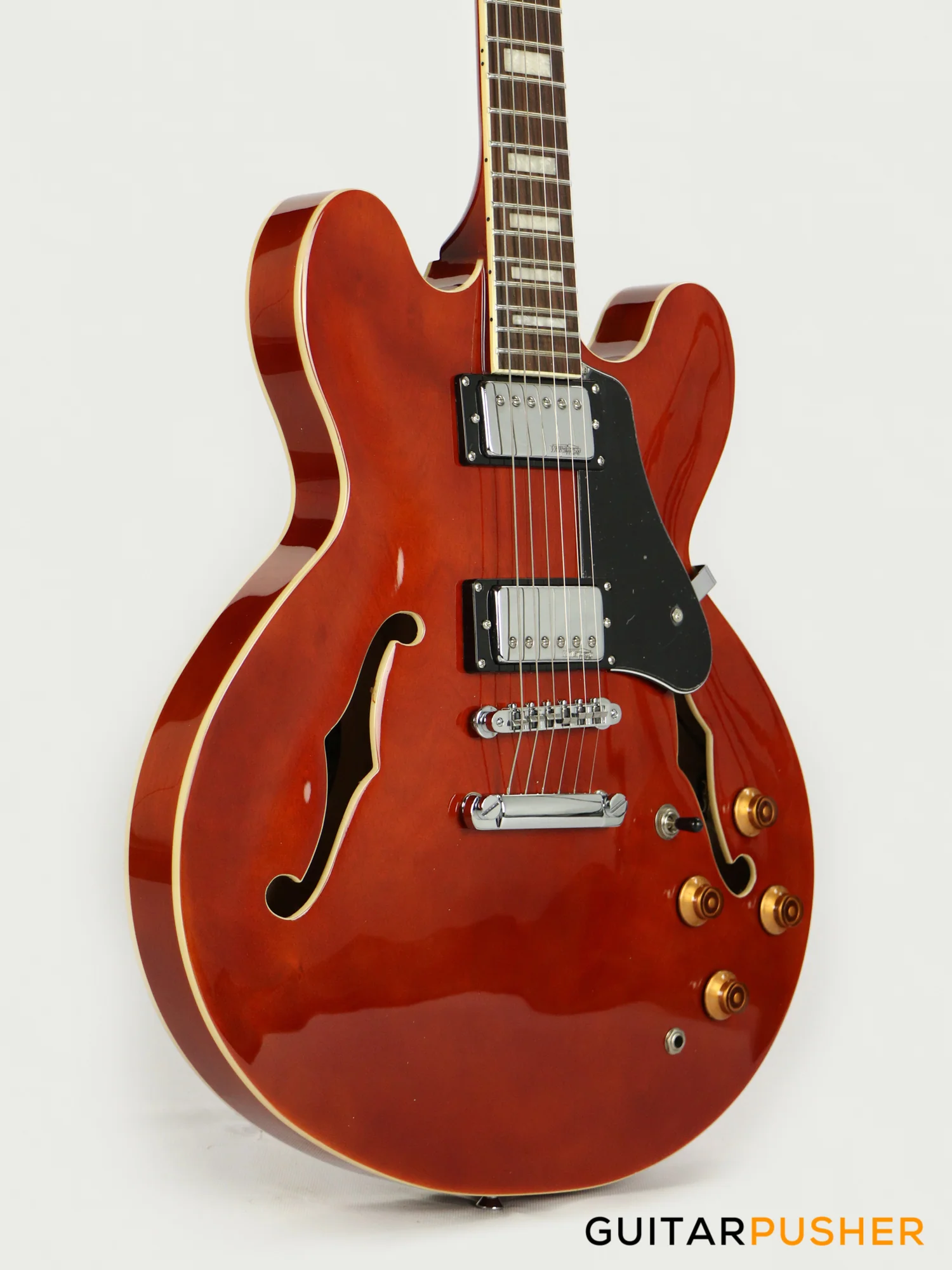 Vintage VSA500 Reissue Semi-Hollow Electric Guitar - Natural Walnut - Image 4