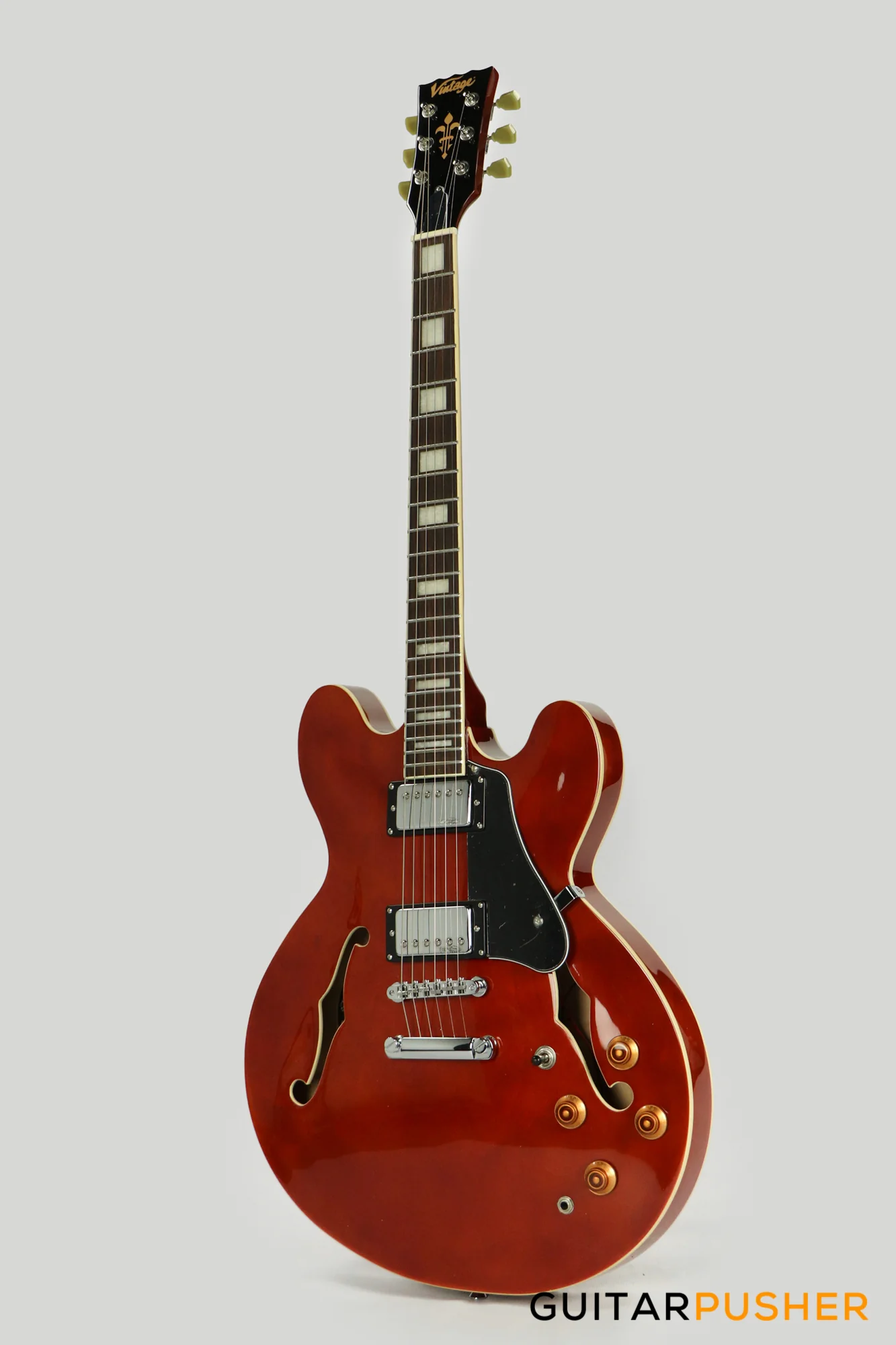 Vintage VSA500 Reissue Semi-Hollow Electric Guitar - Natural Walnut - Image 7