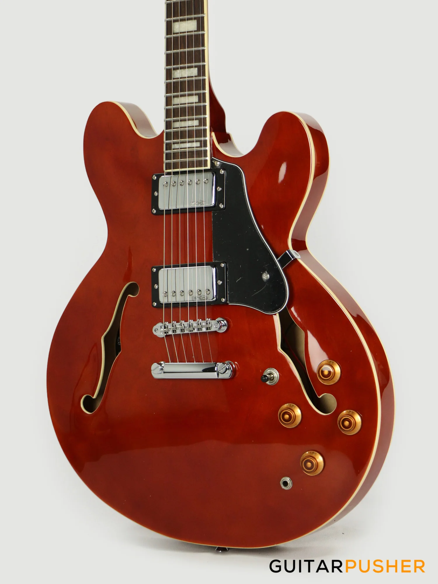 Vintage VSA500 Reissue Semi-Hollow Electric Guitar - Natural Walnut - Image 8