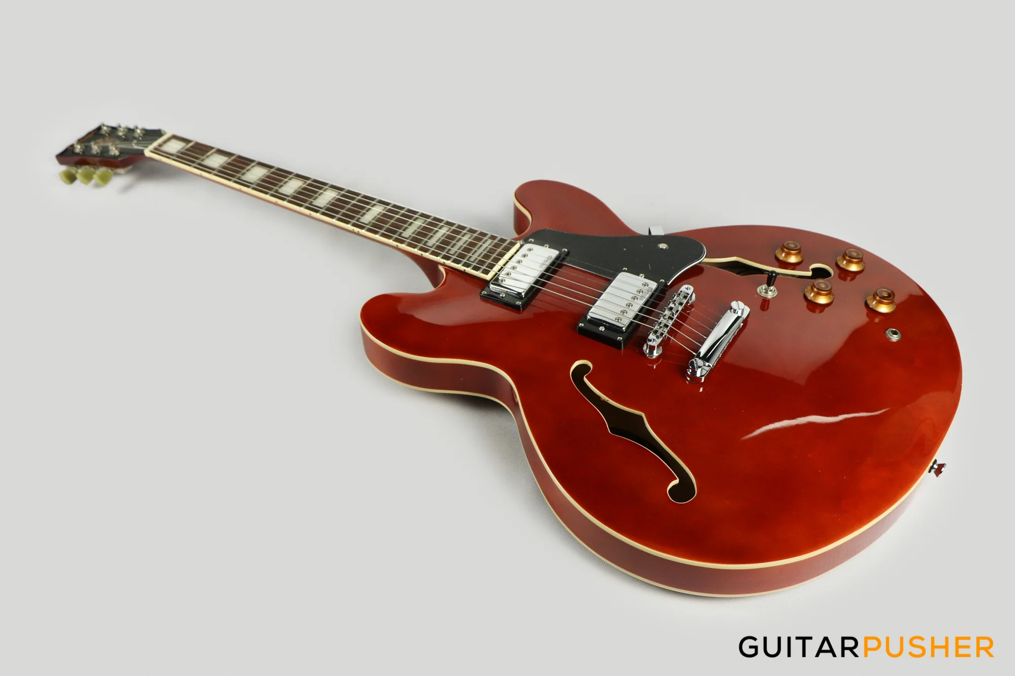 Vintage VSA500 Reissue Semi-Hollow Electric Guitar - Natural Walnut - Image 9